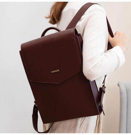 Городской кожаный женский рюкзак (бордовый)