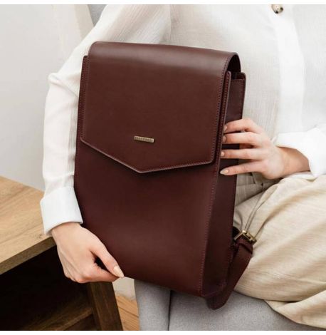 Городской кожаный женский рюкзак (бордовый)