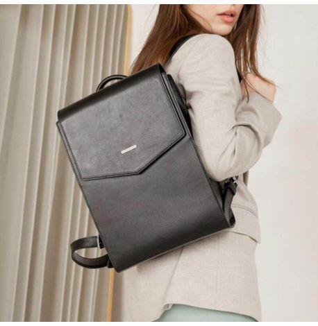 Городской кожаный женский рюкзак (угольно-черный)