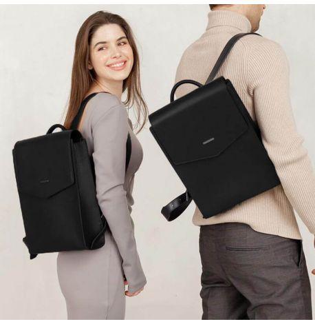 Городской кожаный женский рюкзак (угольно-черный)