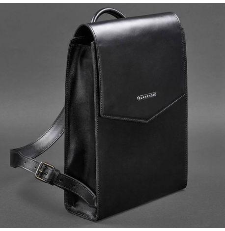 Городской кожаный женский рюкзак (угольно-черный)