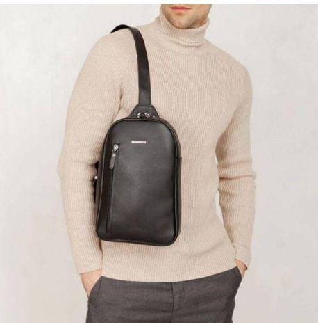 Мужской кожаный рюкзак на одно плечо Chest Bag (черный)