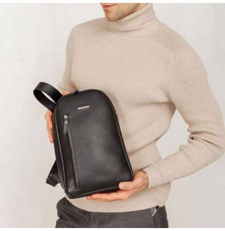 Мужской кожаный рюкзак на одно плечо Chest Bag (черный)