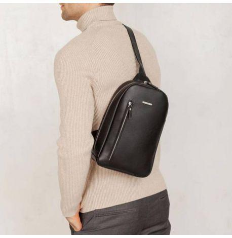 Мужской кожаный рюкзак на одно плечо Chest Bag (черный)