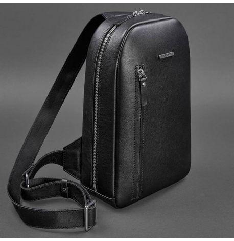 Мужской кожаный рюкзак на одно плечо Chest Bag (черный)