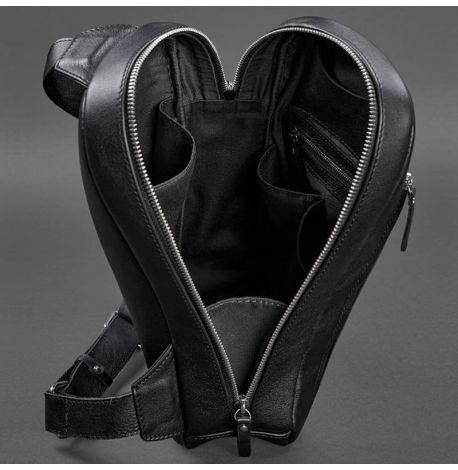Мужской кожаный рюкзак на одно плечо Chest Bag (черный)