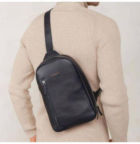 Мужской кожаный рюкзак на одно плечо Chest Bag (темно-синий)