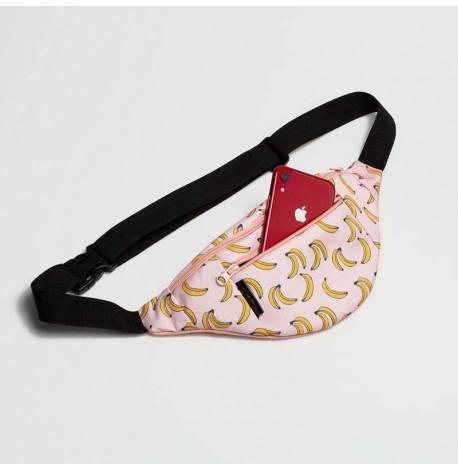 Поясна сумка-бананка персикова з бананами (суцільна)
