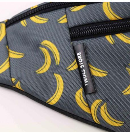 Поясна сумка-бананка сіра з бананами (суцільна)