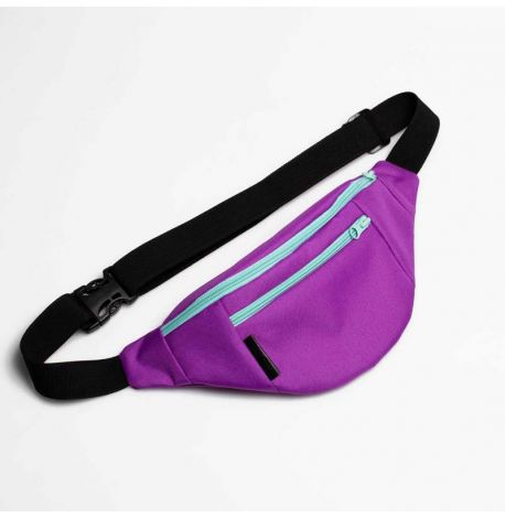 Поясна сумка-бананка фіолетова з бірюзовими блискавками