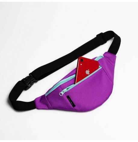 Поясна сумка-бананка фіолетова з бірюзовими блискавками