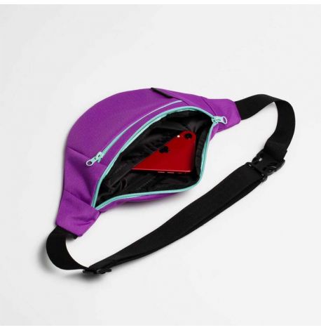 Поясна сумка-бананка фіолетова з бірюзовими блискавками