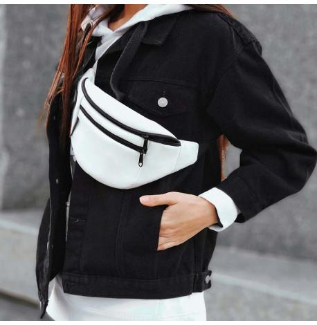 Поясная сумка-бананка белая кожаная