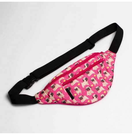 Поясна сумка-бананка рожева з мопсами