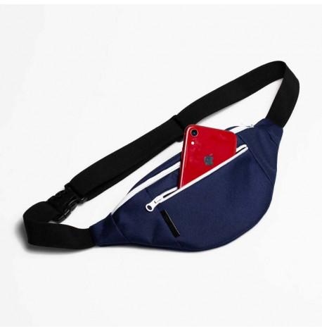 Поясная сумка-бананка синяя с белой молнией
