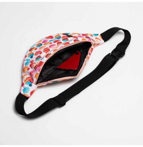 Поясна сумка-бананка біла з кексами (рожева блискавка)