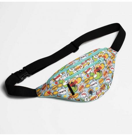 Поясна сумка-бананка м'ятна з коміксами