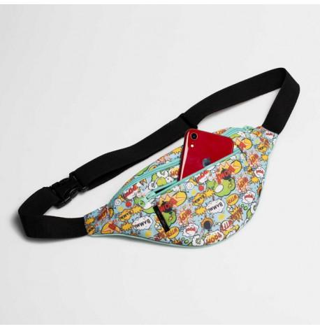 Поясна сумка-бананка м'ятна з коміксами