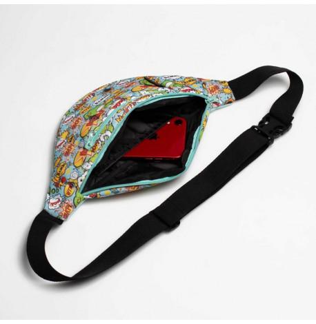 Поясна сумка-бананка м'ятна з коміксами