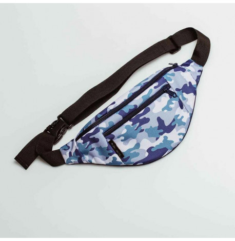 Поясна сумка-бананка синя камуфляжна