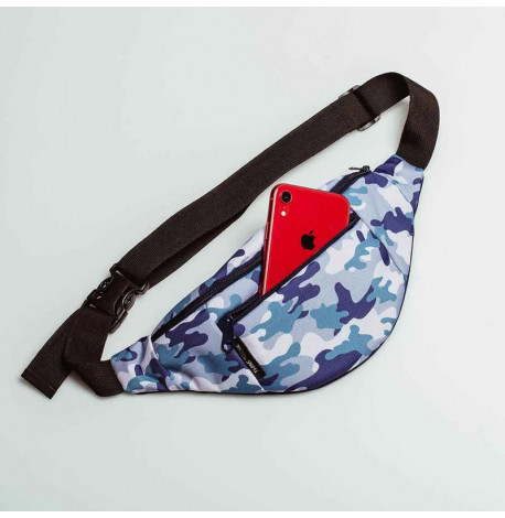 Поясна сумка-бананка синя камуфляжна
