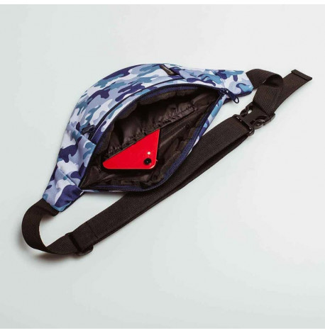 Поясна сумка-бананка синя камуфляжна
