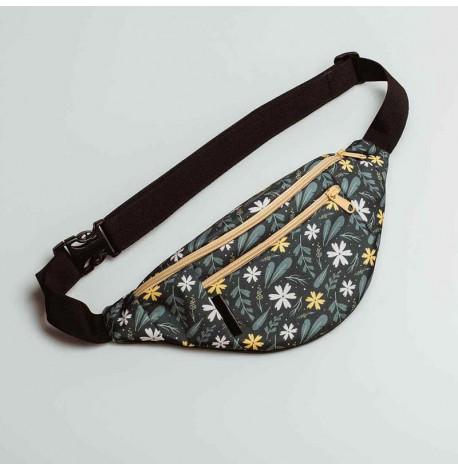 Поясна сумка-бананка зелена Flowers
