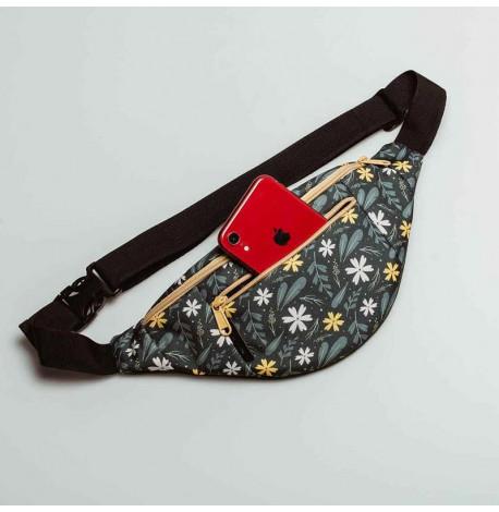 Поясна сумка-бананка зелена Flowers