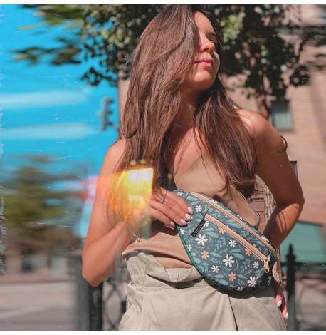 Поясна сумка-бананка зелена Flowers