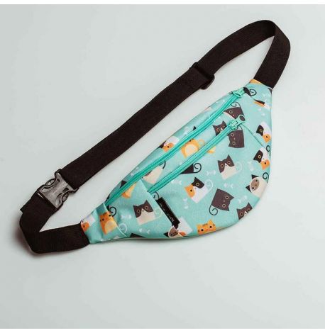 Поясна сумка-бананка м'ятна Cats