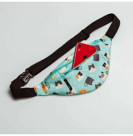 Поясна сумка-бананка м'ятна Cats