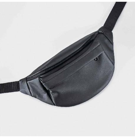 Поясна сумка-бананка чорна шкіряна велика