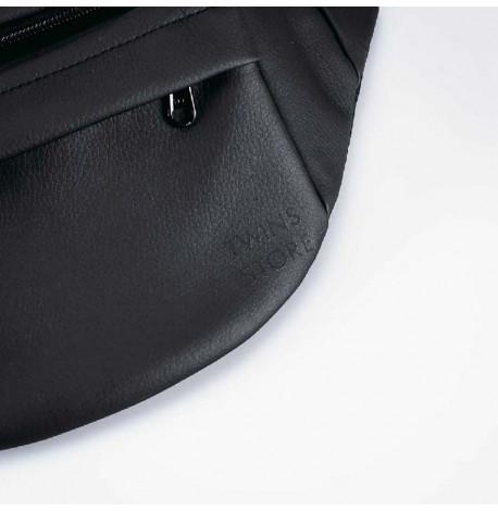 Поясна сумка-бананка чорна шкіряна велика