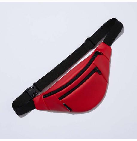 Поясна сумка-бананка червона шкіряна