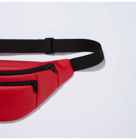 Поясна сумка-бананка червона шкіряна