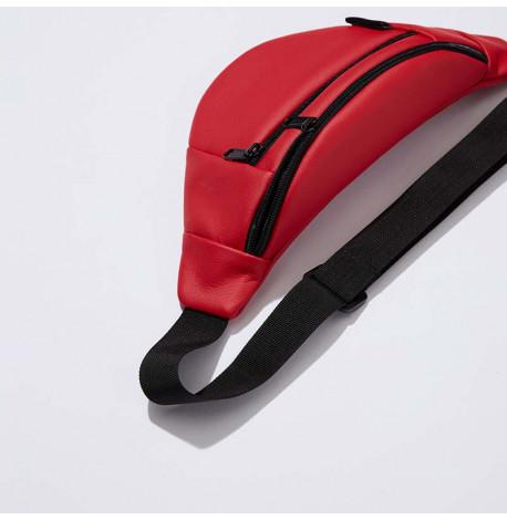 Поясна сумка-бананка червона шкіряна