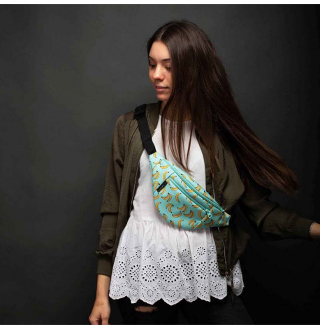 Поясная сумка-бананка мятная с бананами