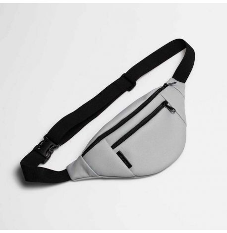 Поясная кожаная сумка-бананка (серая)