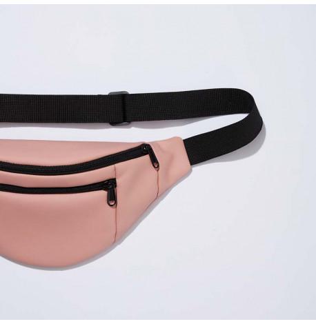 Поясна сумка-бананка персикова шкіряна