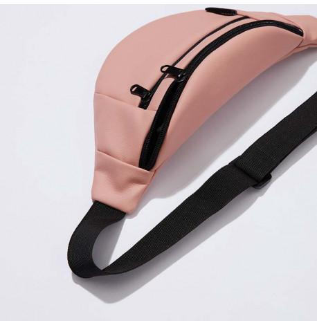 Поясна сумка-бананка персикова шкіряна