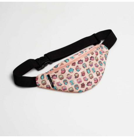 Сумка-бананка дитяча персикова з совами