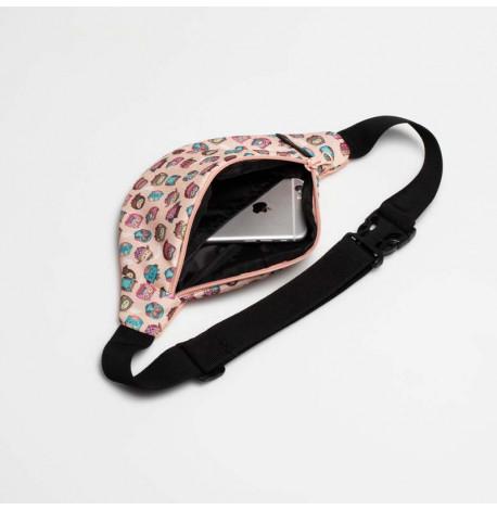 Сумка-бананка дитяча персикова з совами