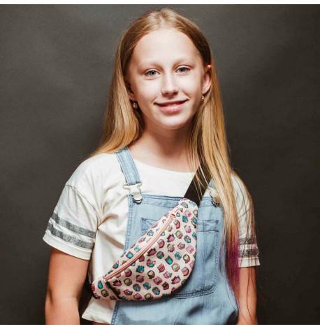 Сумка-бананка дитяча персикова з совами