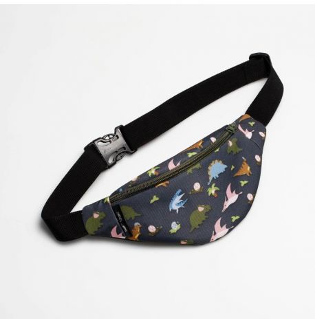 Сумка-бананка детская хаки с динозаврами