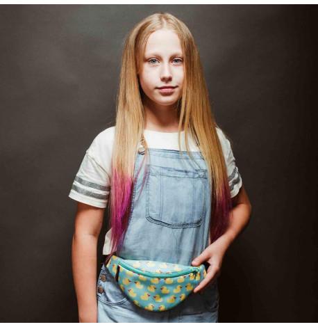 Сумка-бананка детская голубая с утками