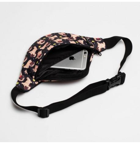 Сумка-бананка детская черная с мопсами