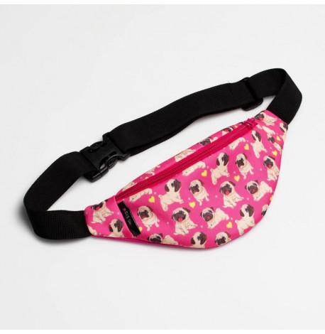 Сумка-бананка дитяча рожева з мопсами