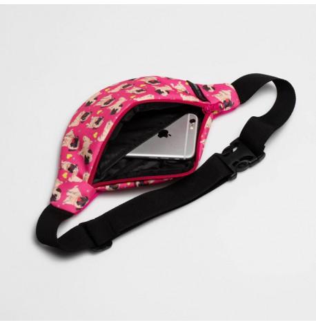 Сумка-бананка дитяча рожева з мопсами