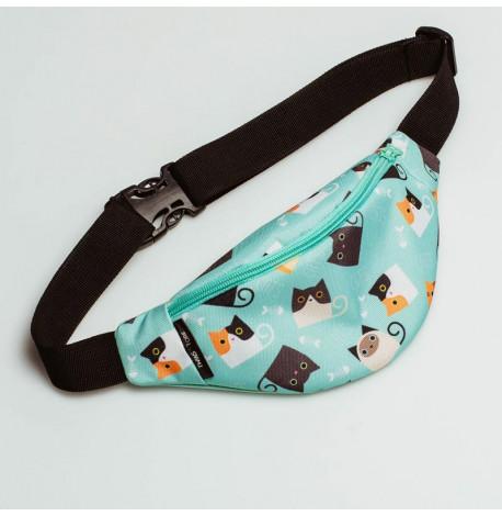 Сумка-бананка дитяча м'ятна Cats