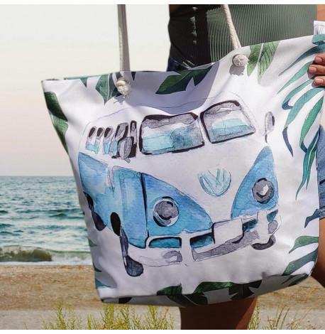 Пляжна сумка Malibu "Бірюзовий Volkswagen хіппімобіль"